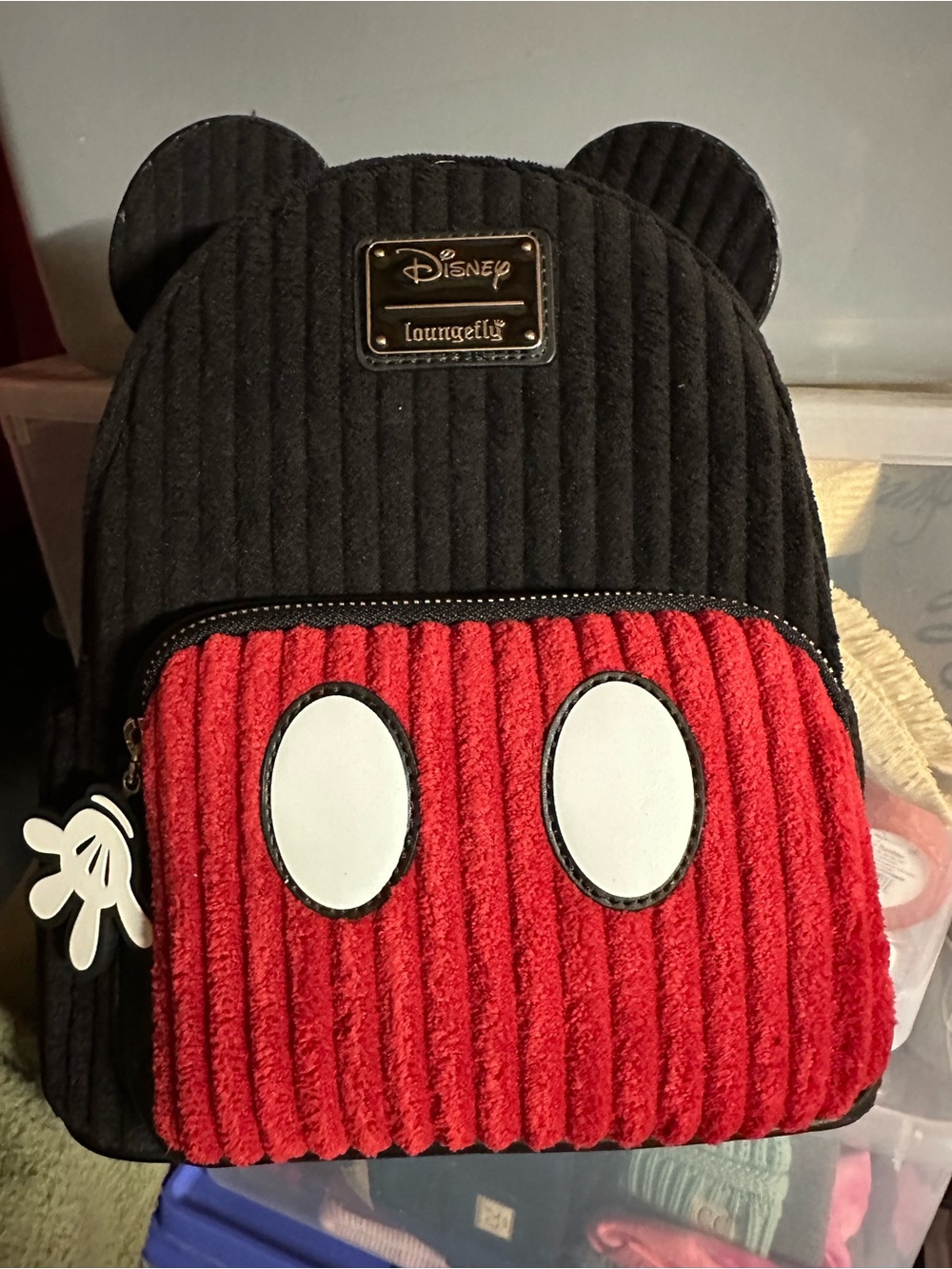 Loungefly Kids Mickey Corduroy Ear Mini Backpack - Black, Red & White